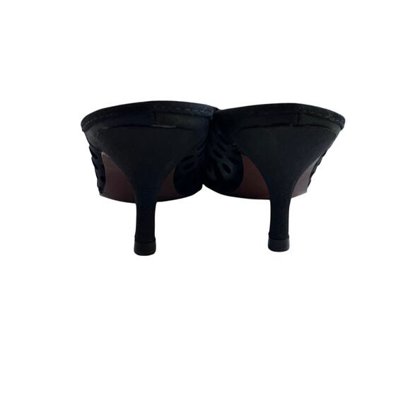 Who What Wear Black Poke A Dot Mesh Black Bow Kitten Heels Mules SZ 6.5 - Picture 6 of 8